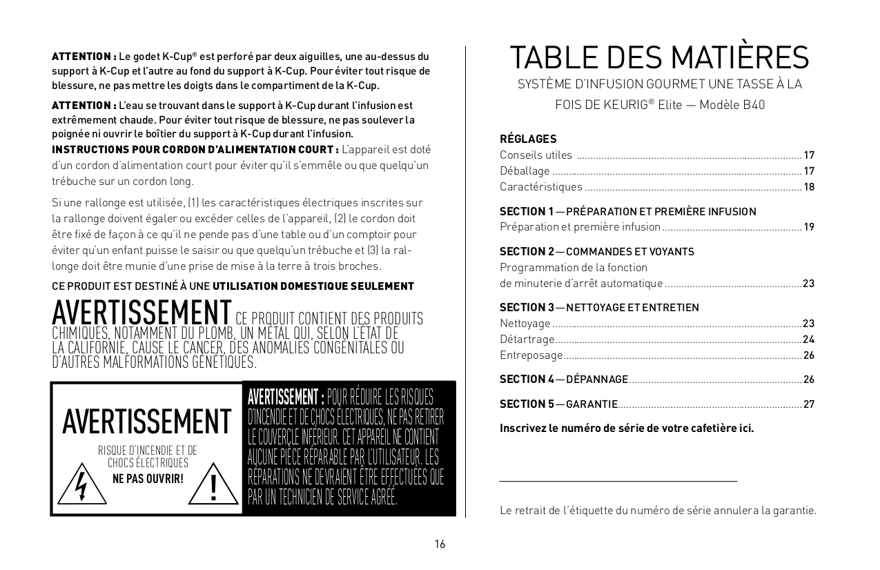 PDF manual for Keurig Coffee Maker Elite B40