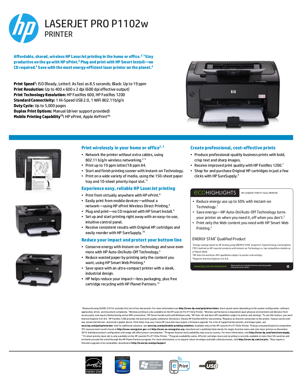 hp laserjet p1102w test page