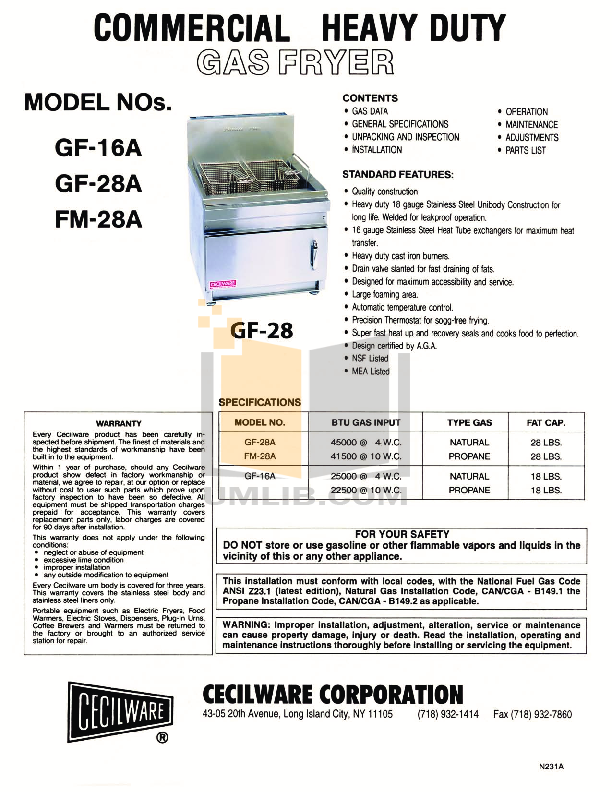 Download free pdf for Cecilware GF28A Fryers Other manual