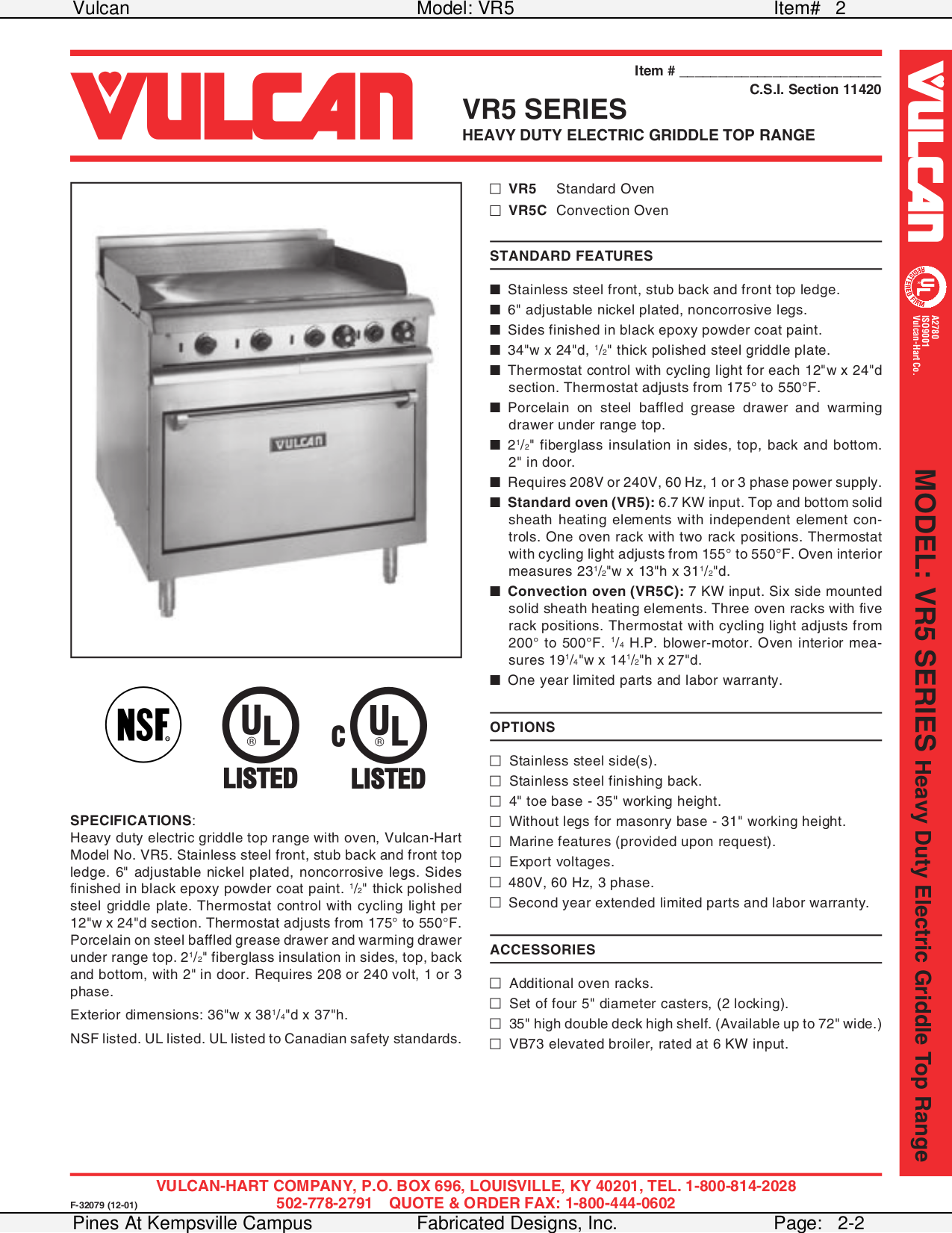 PDF manual for Vulcan Oven VB73