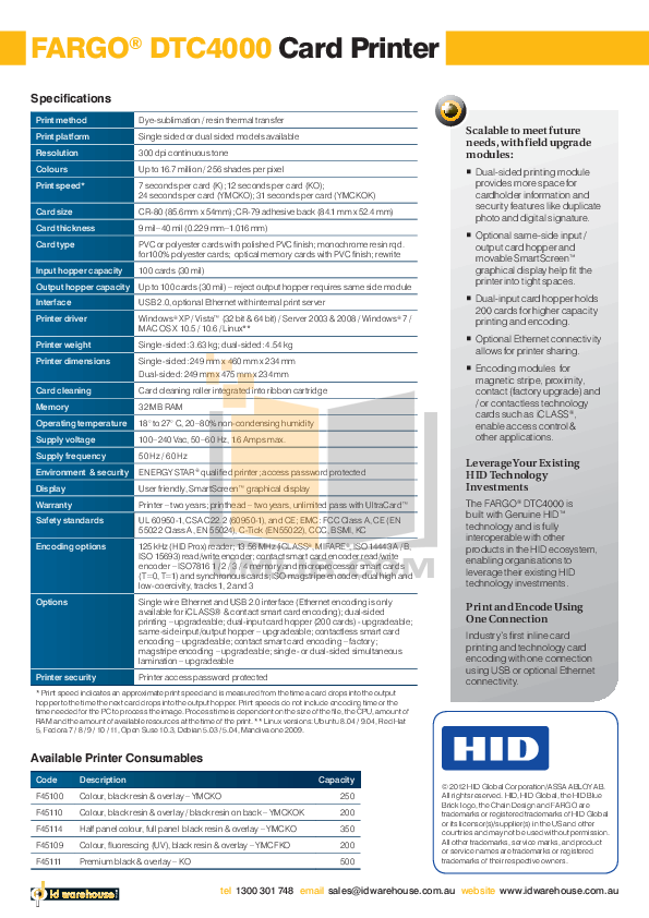 PDF manual for Fargo Printer DTC4000