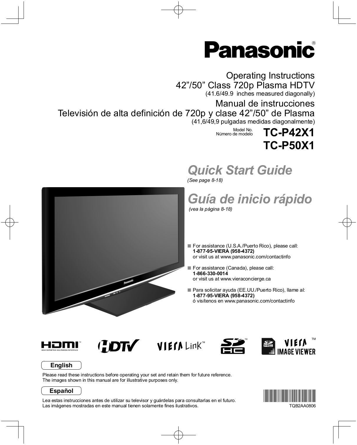 Download free pdf for Panasonic Viera TCP50X1 TV manual