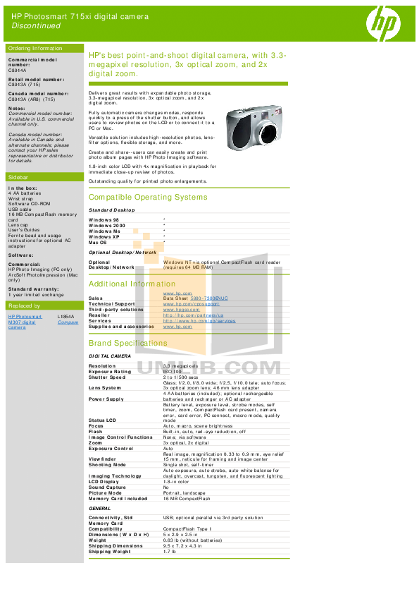pdf for HP Digital Camera Photosmart 715 manual