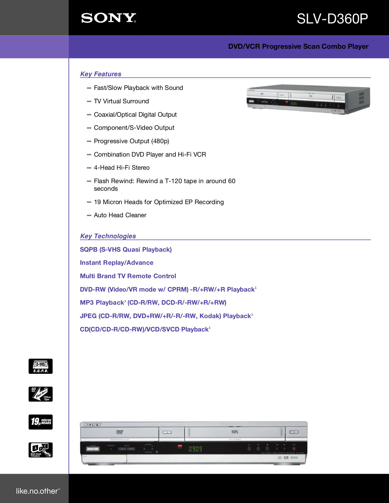 Download free pdf for Sony SLV-D360P DVD Players manual