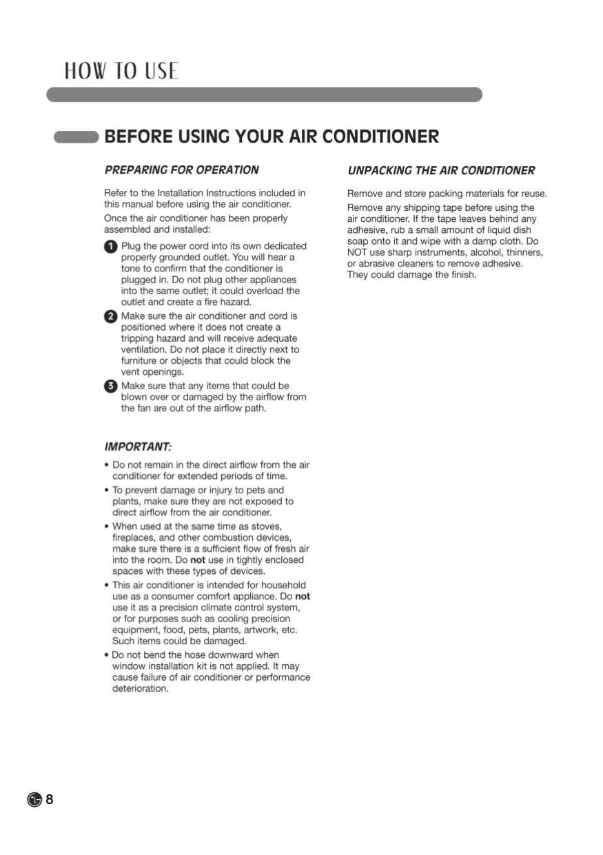PDF manual for LG Air Conditioner LP1311BXR