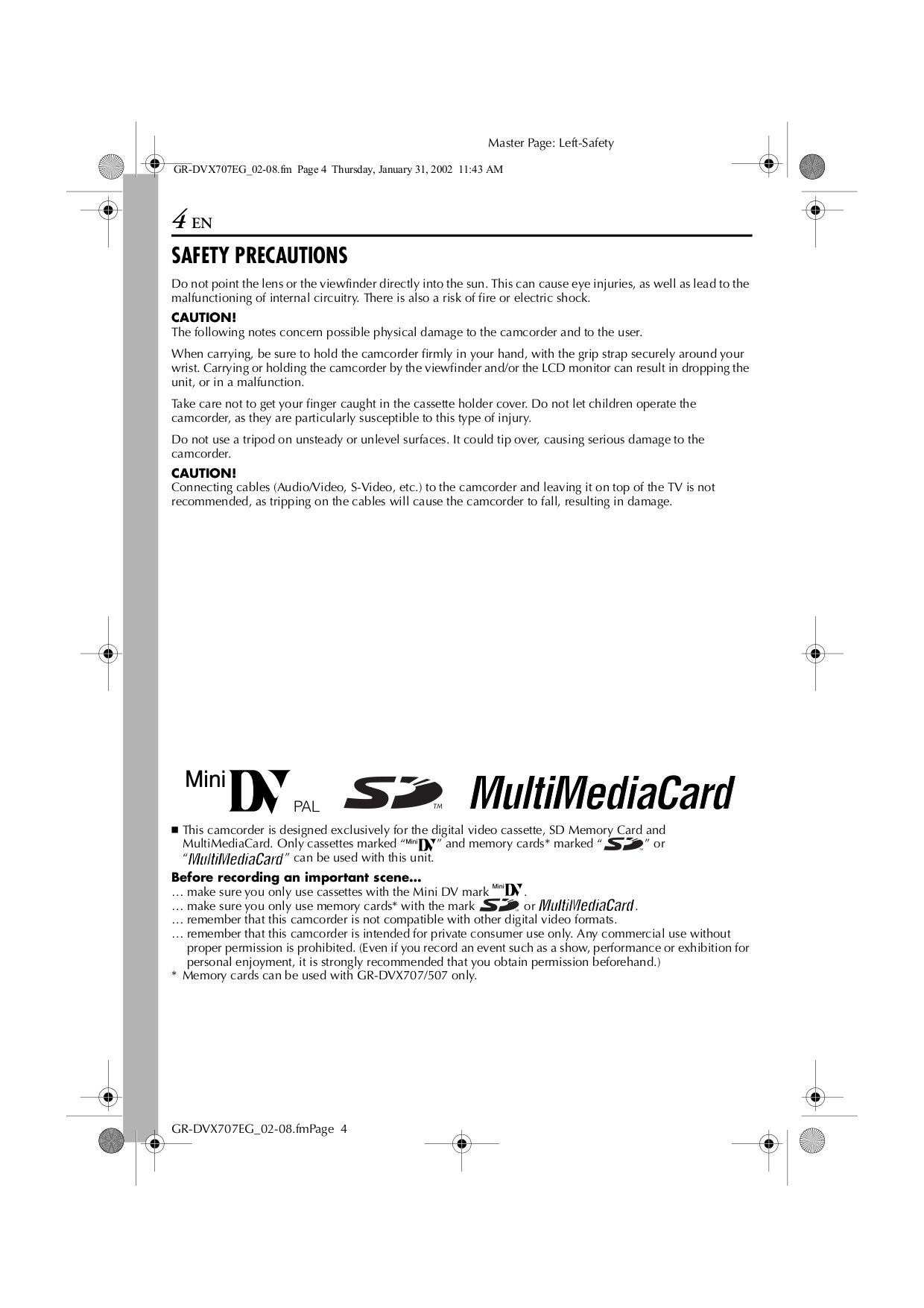 PDF manual for JVC Camcorders GRDVX400EK