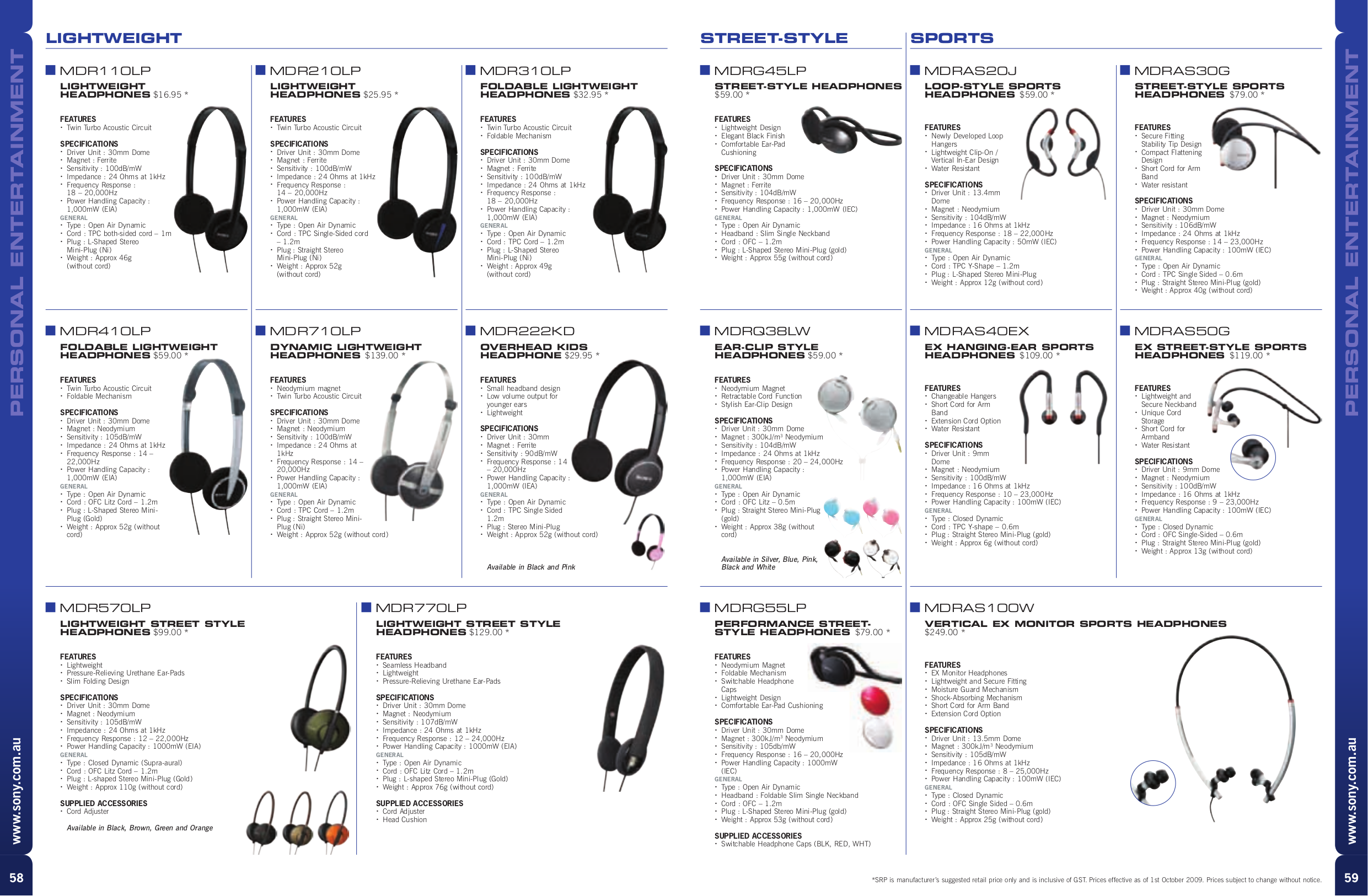 PDF manual for Sony Headphone MDRE10LP