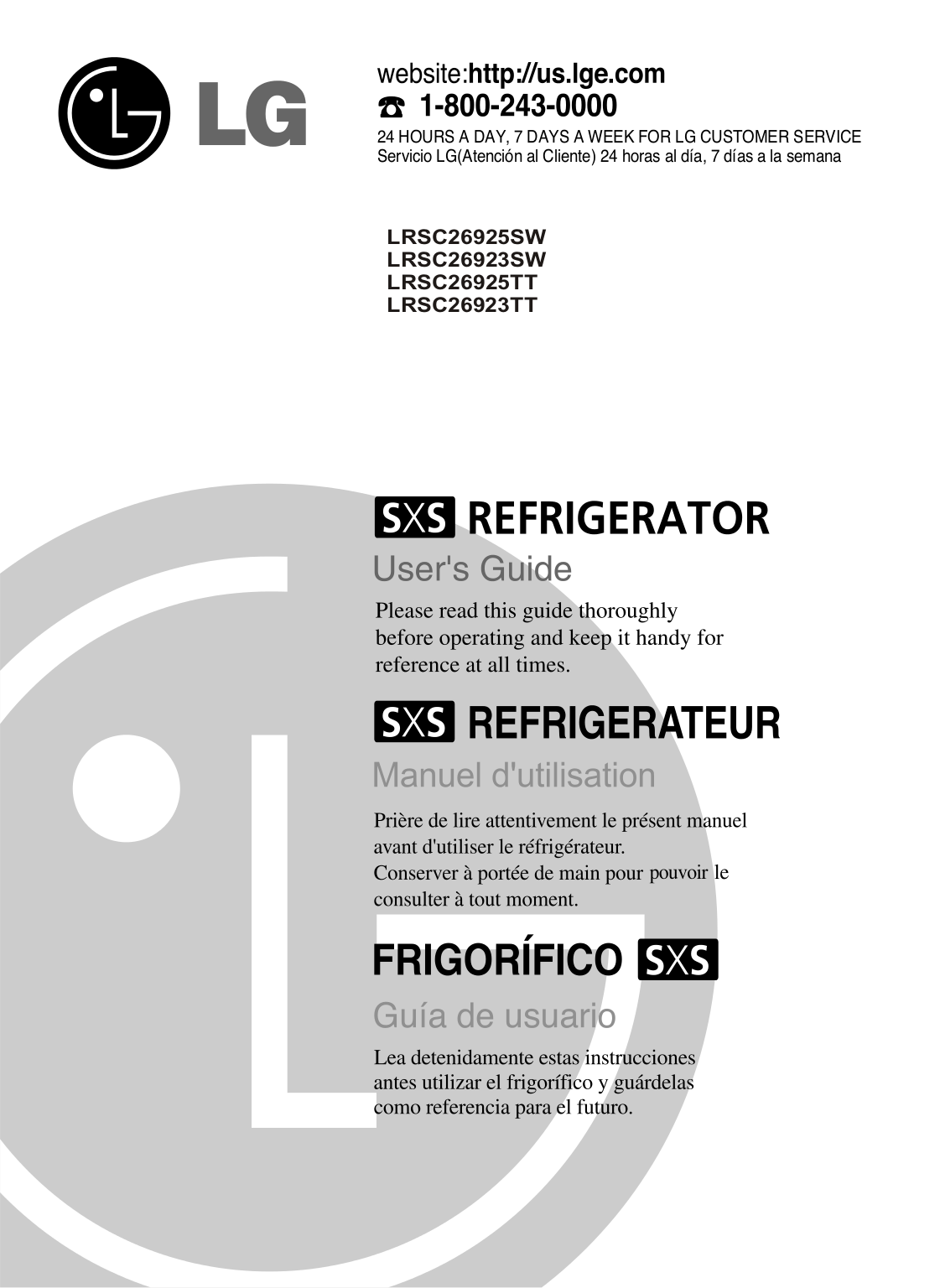 PDF manual for LG Refrigerator LRSC26923TT