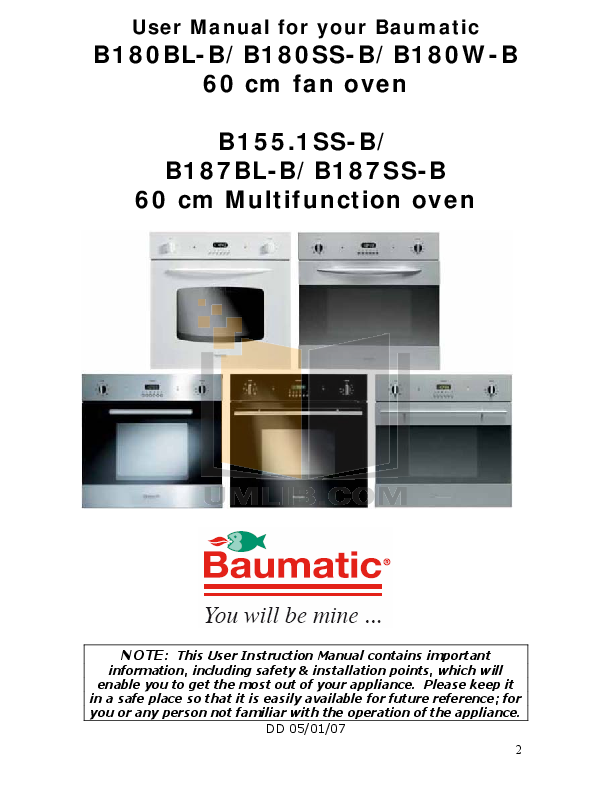 PDF manual for Baumatic Oven B187SSA