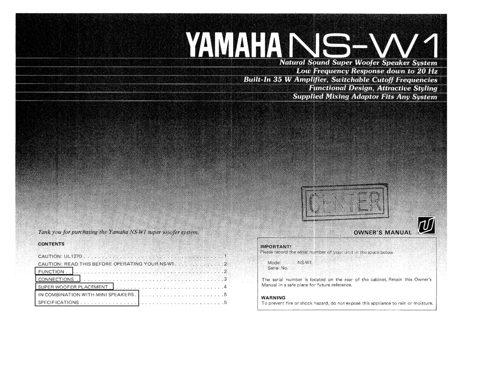 Download free pdf for Yamaha NSW1 Speaker System manual