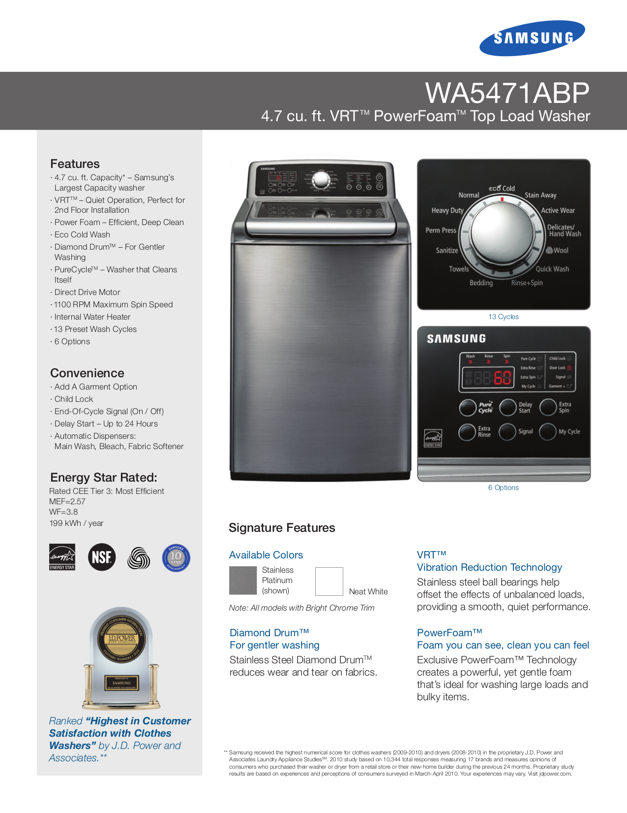 Download free pdf for Samsung WA5471ABP Washer manual