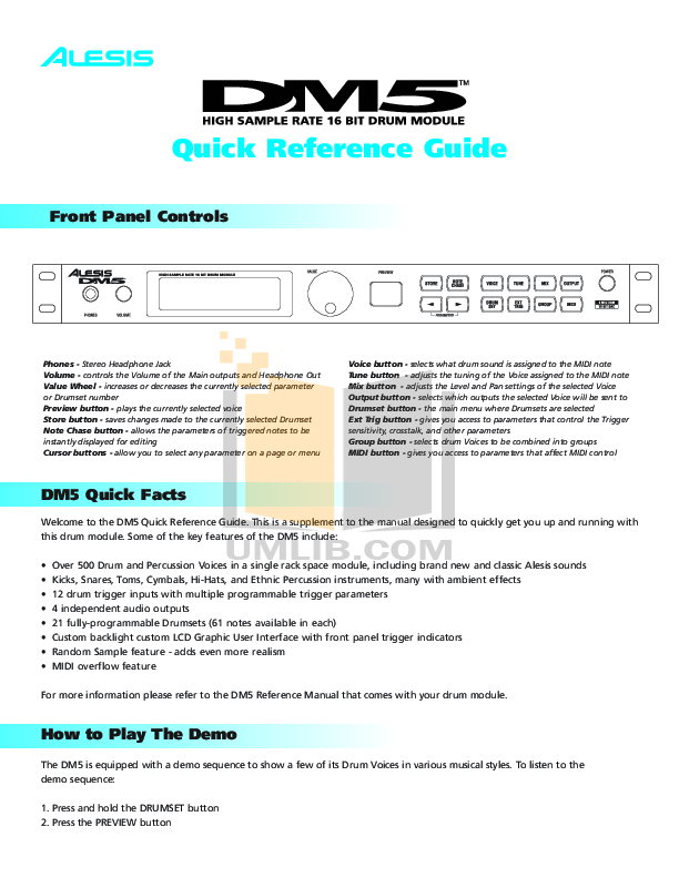 PDF manual for Alesis Other DM5 Drums