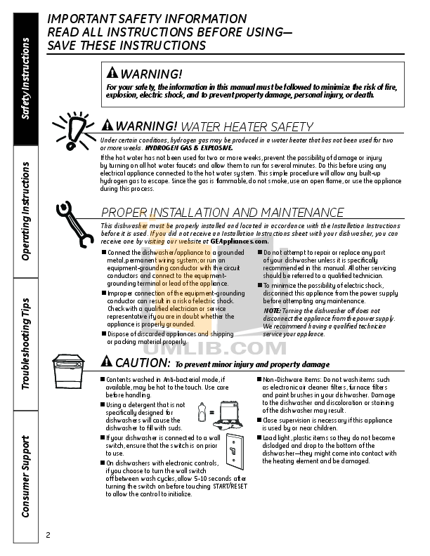 GE Dishwasher GSM2260VSS pdf page preview