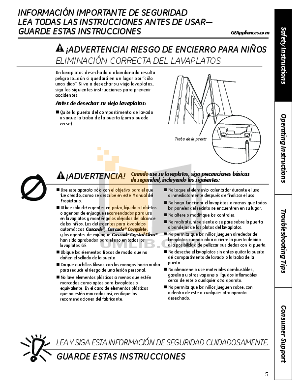 GE Dishwasher GSM2260VSS pdf page preview