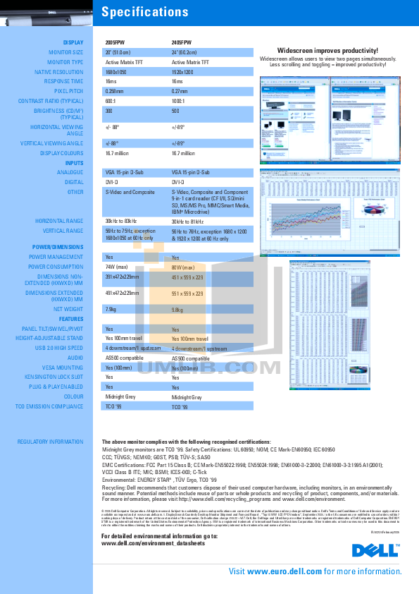 PDF manual for Dell Monitor UltraSharp 2005FPW