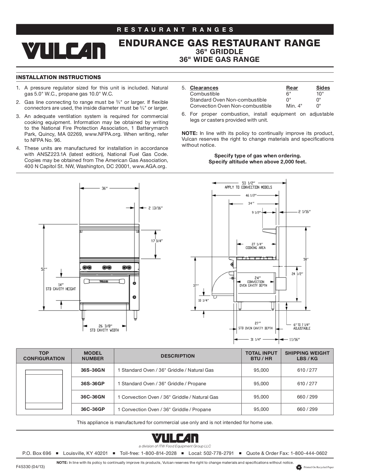 PDF manual for Vulcan Range 36L
