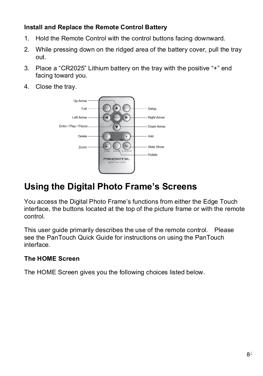 PDF manual for Pandigital Digital Photo Frame PAN8002W02T