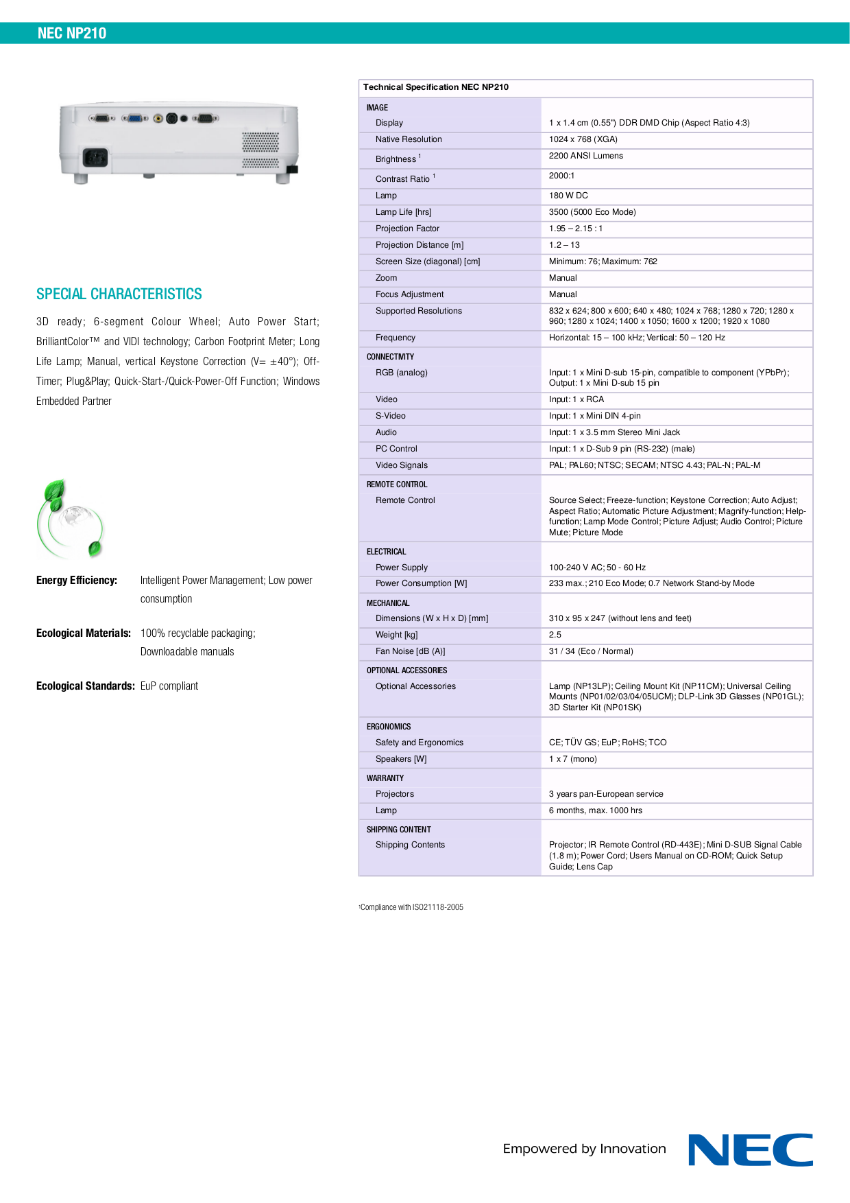 PDF manual for NEC Projector NP210
