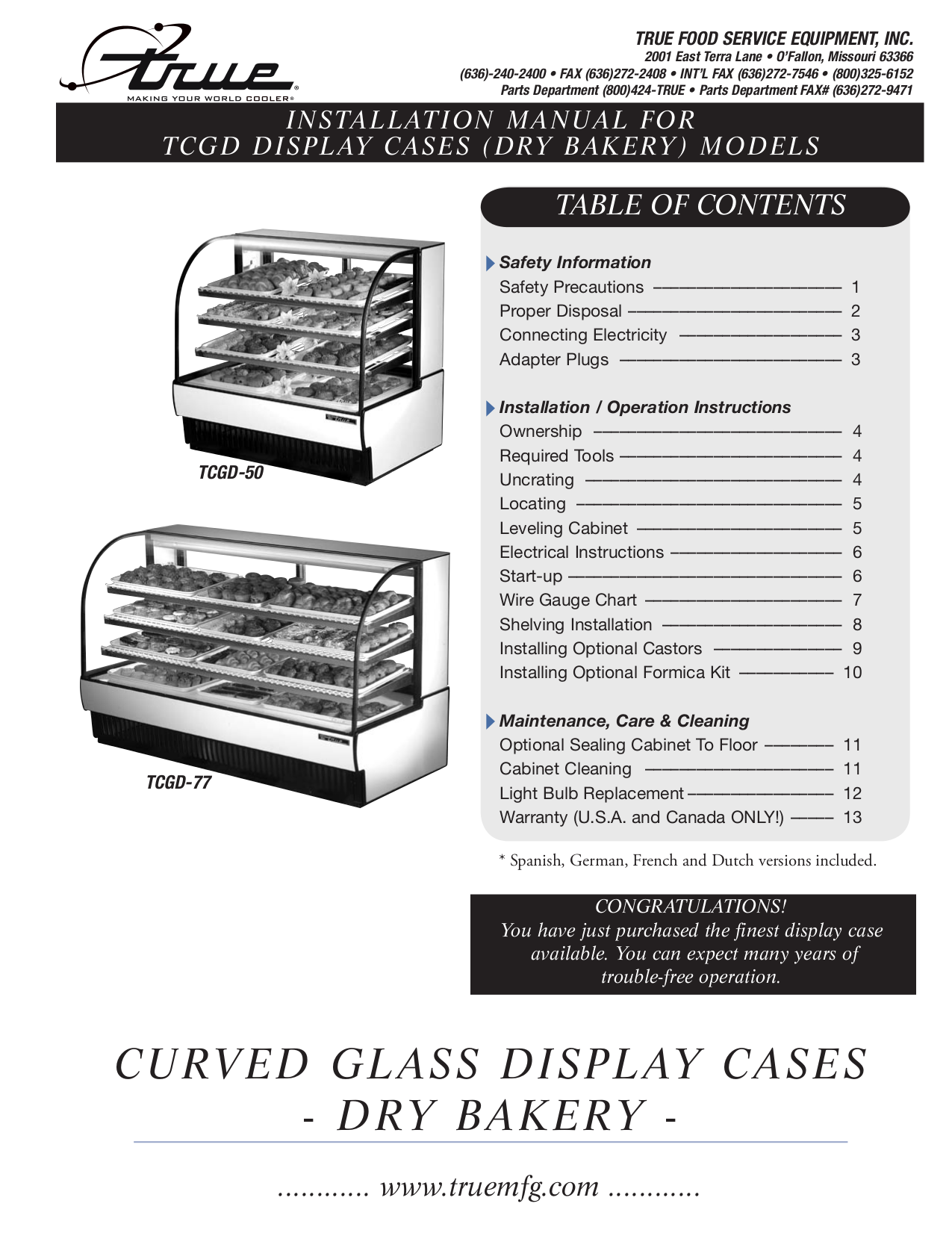 pdf for True Refrigerator TCGD-77 manual