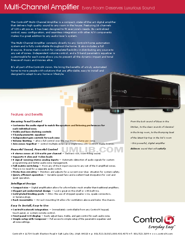Download free pdf for Control4 C416AMP3B Amp manual