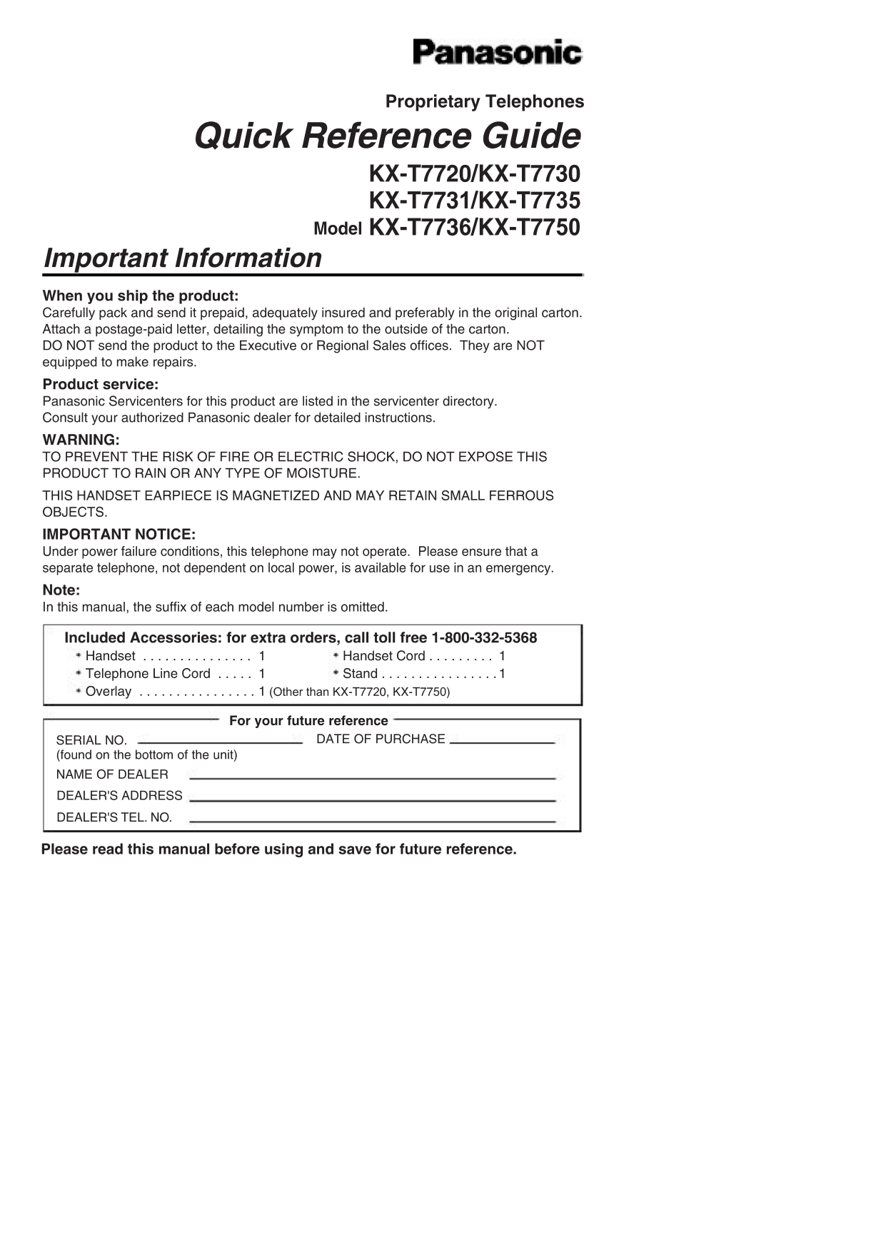PDF manual for Panasonic Telephone KX-T7736
