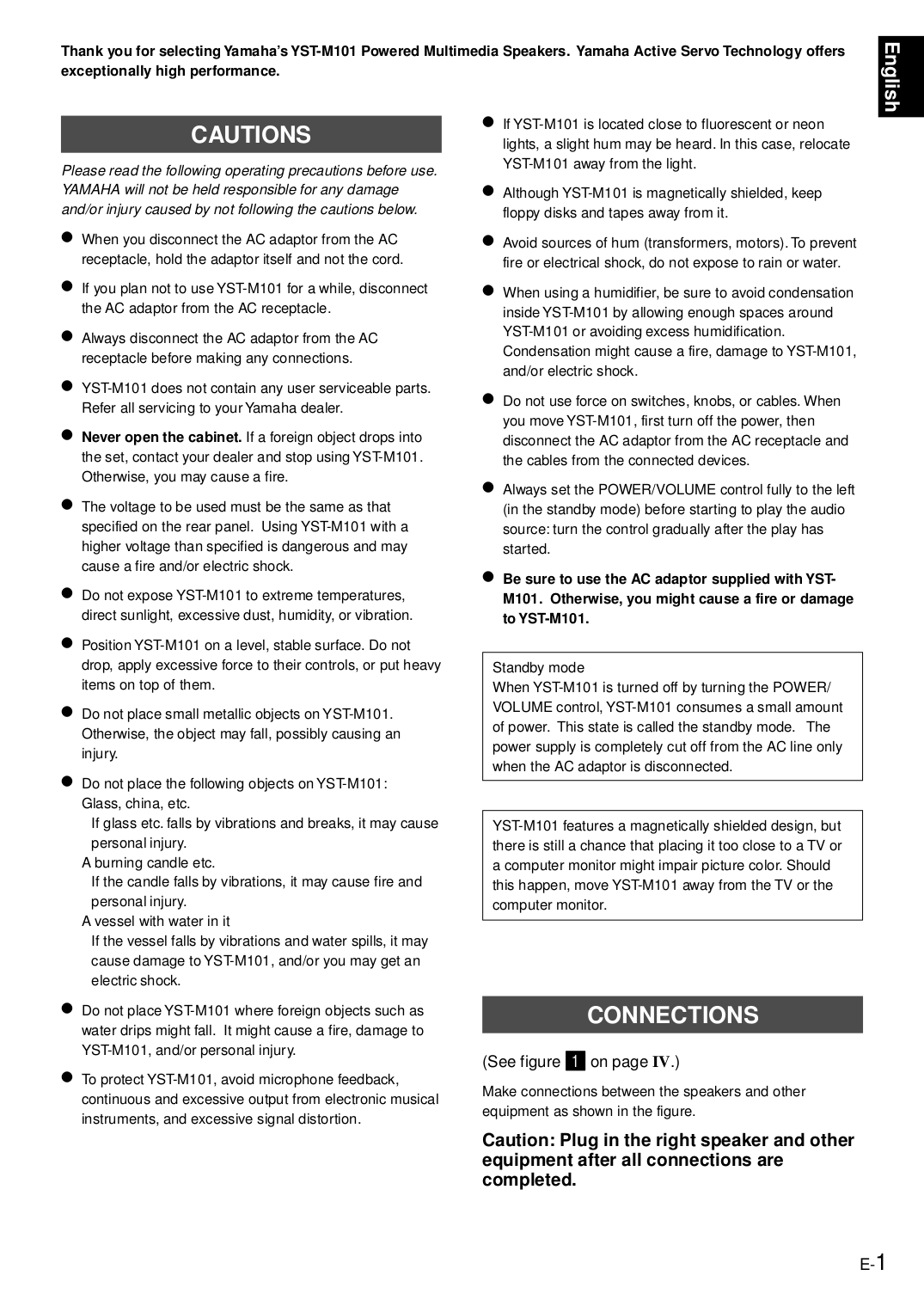PDF manual for Yamaha Speaker YSTM101