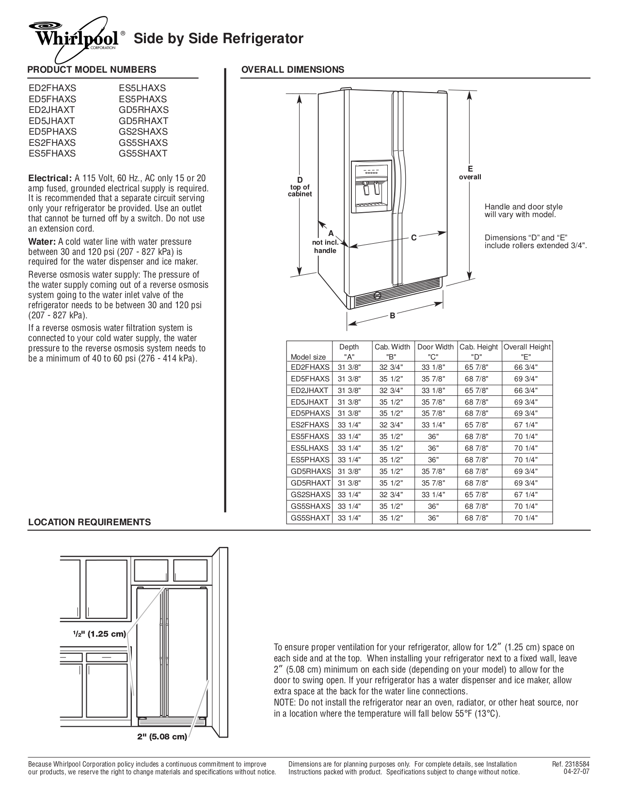 Download free pdf for Whirlpool ES2FHAXS Refrigerator manual