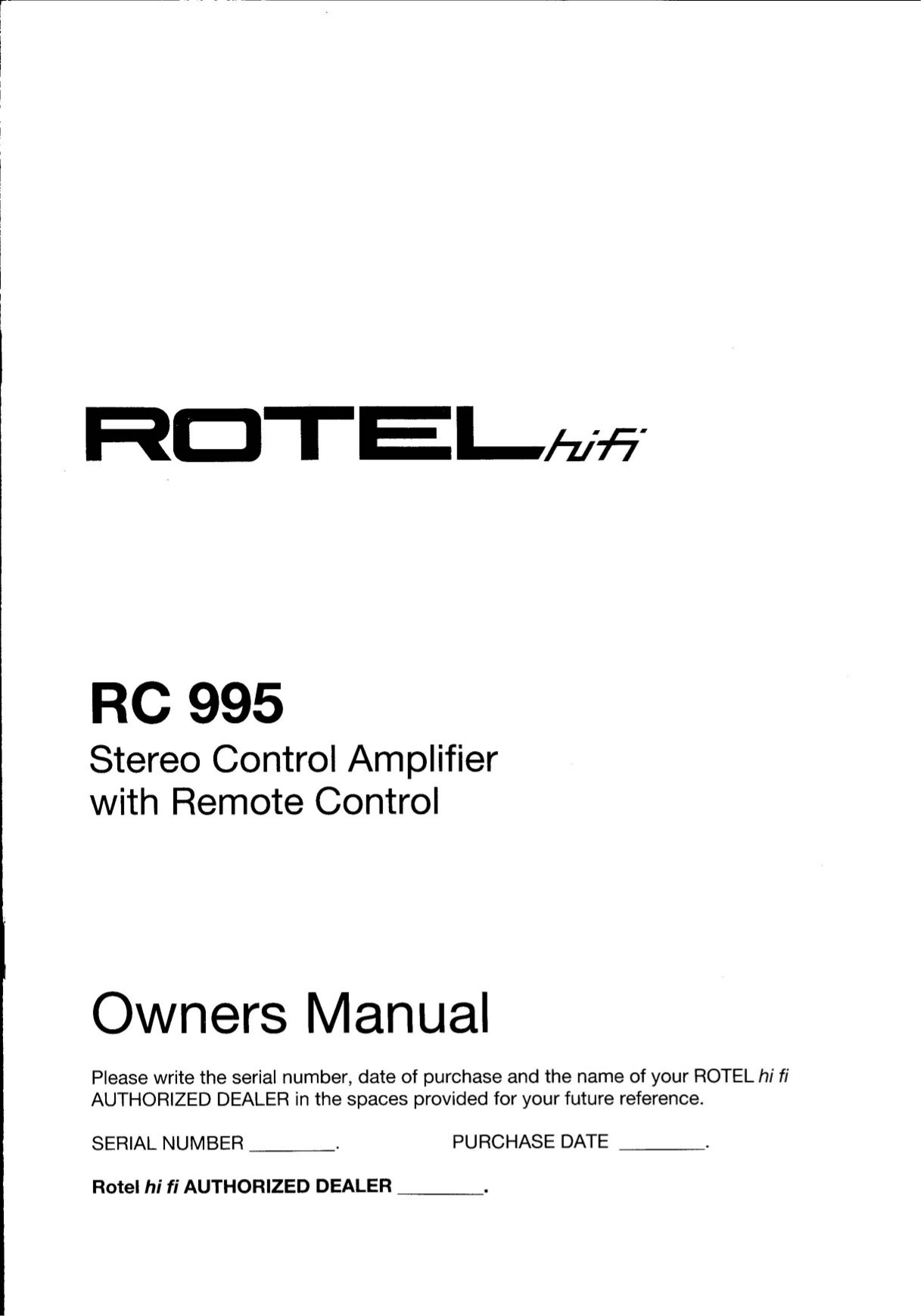 PDF manual for Rotel Amp RC-995