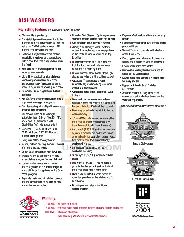 PDF manual for Asko Dishwasher D3112SS