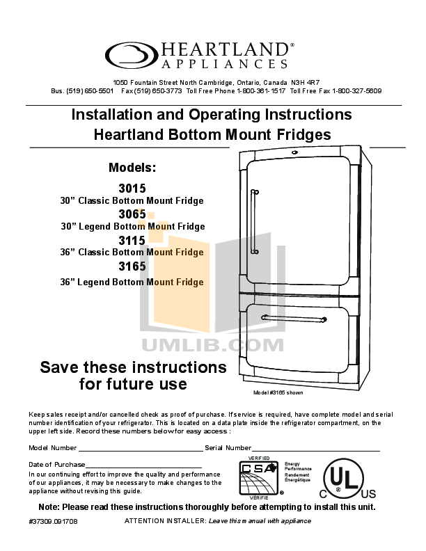 pdf for Heartland Refrigerator Legend 3065 manual