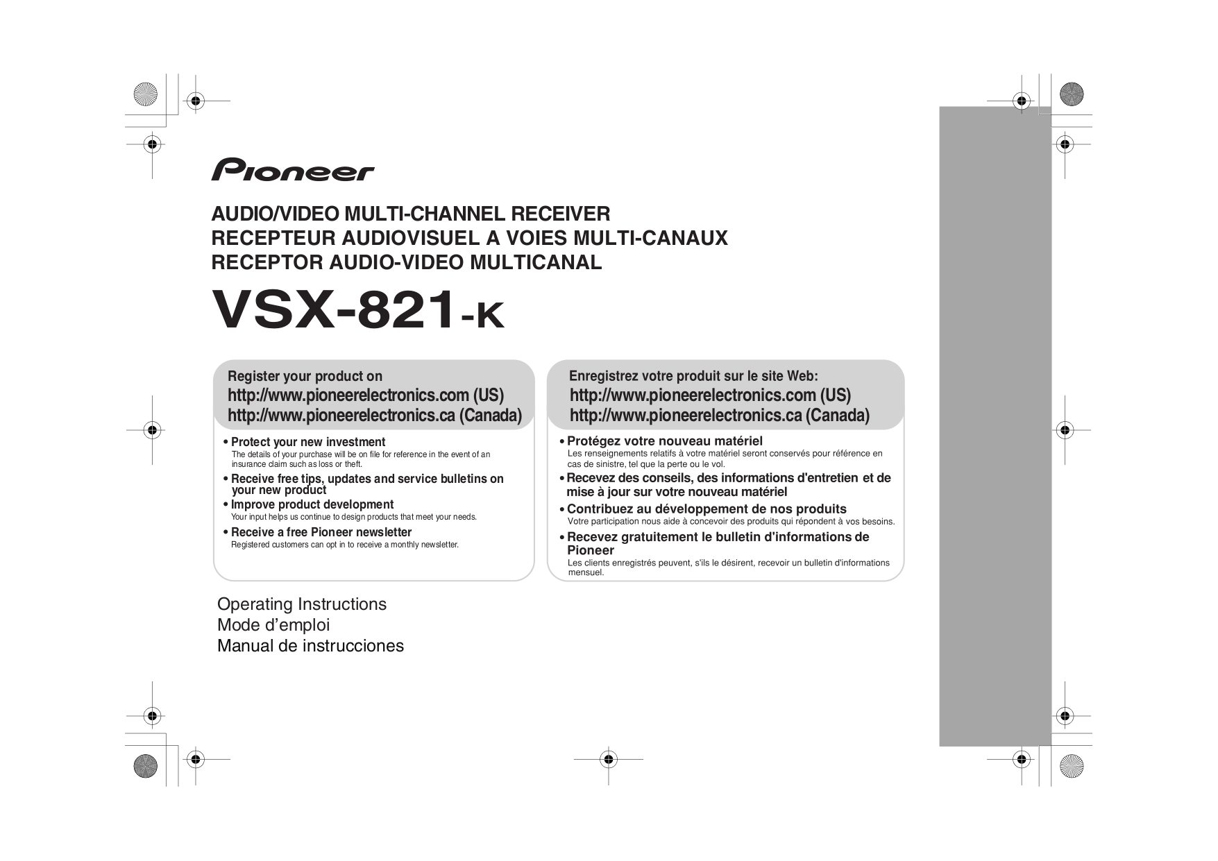 Download free pdf for Pioneer VSX-821-K Receiver manual