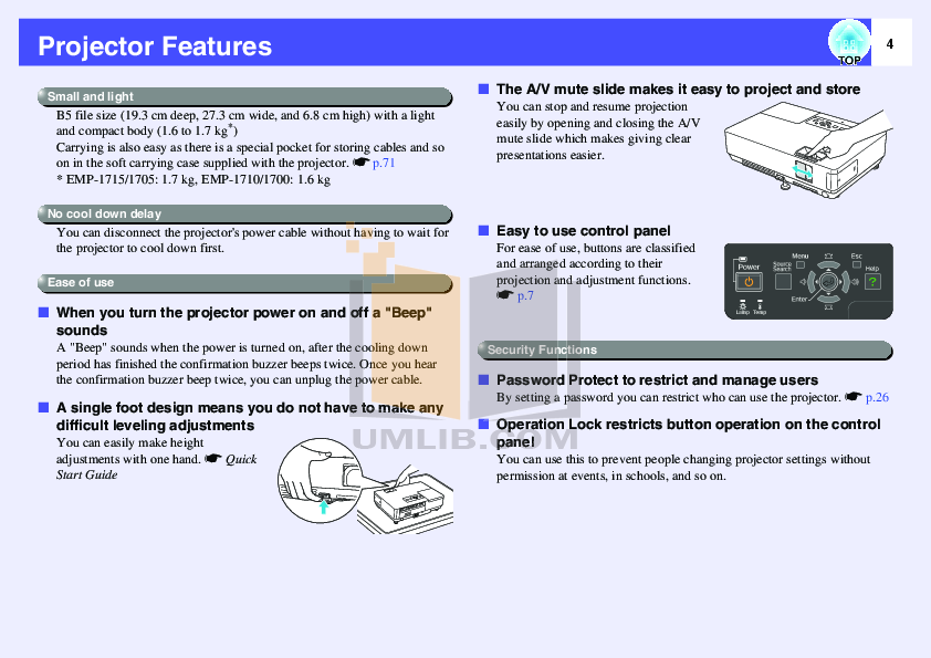 PDF manual for Epson Projector PowerLite 1700c
