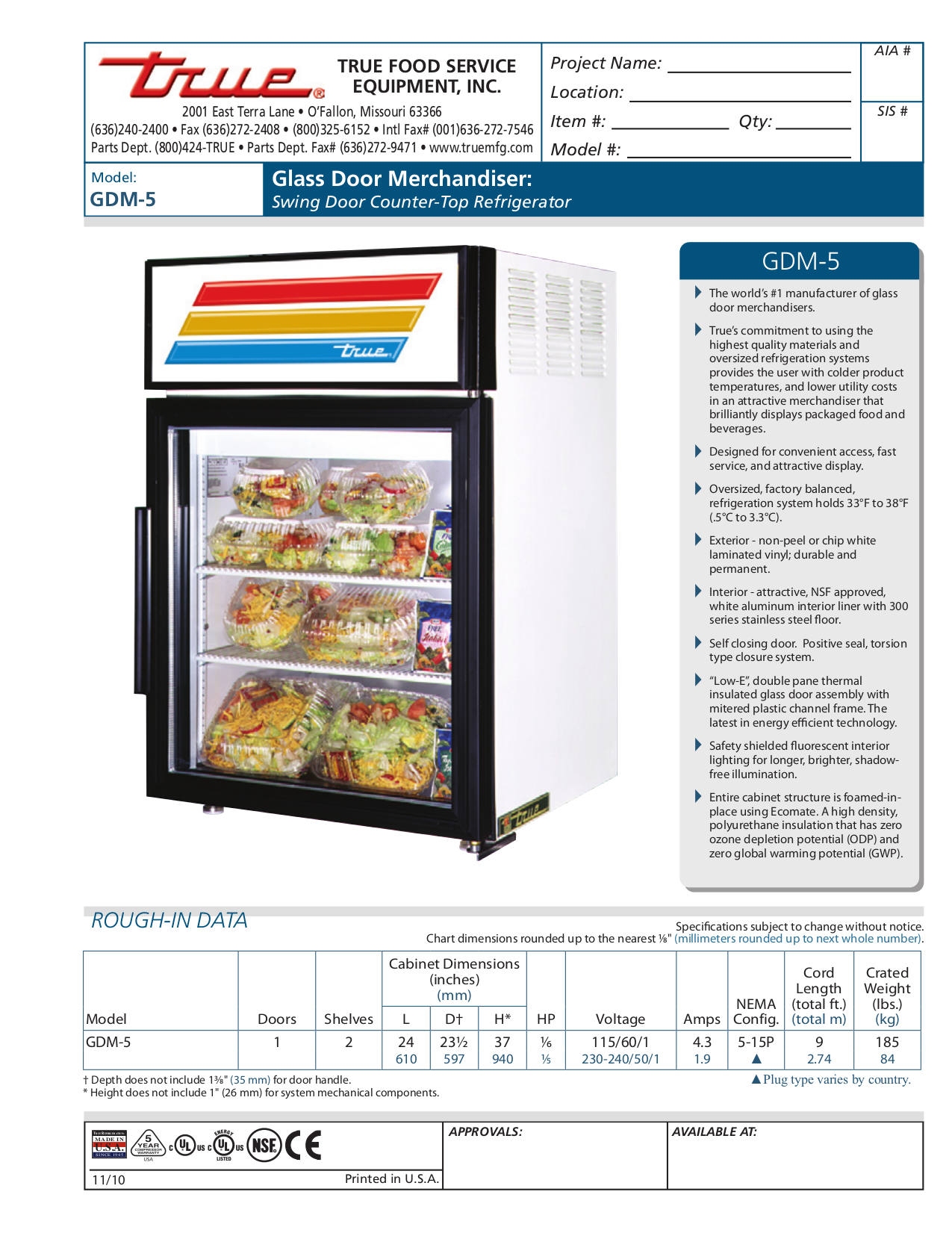 Download free pdf for True GDM-37 Refrigerator manual