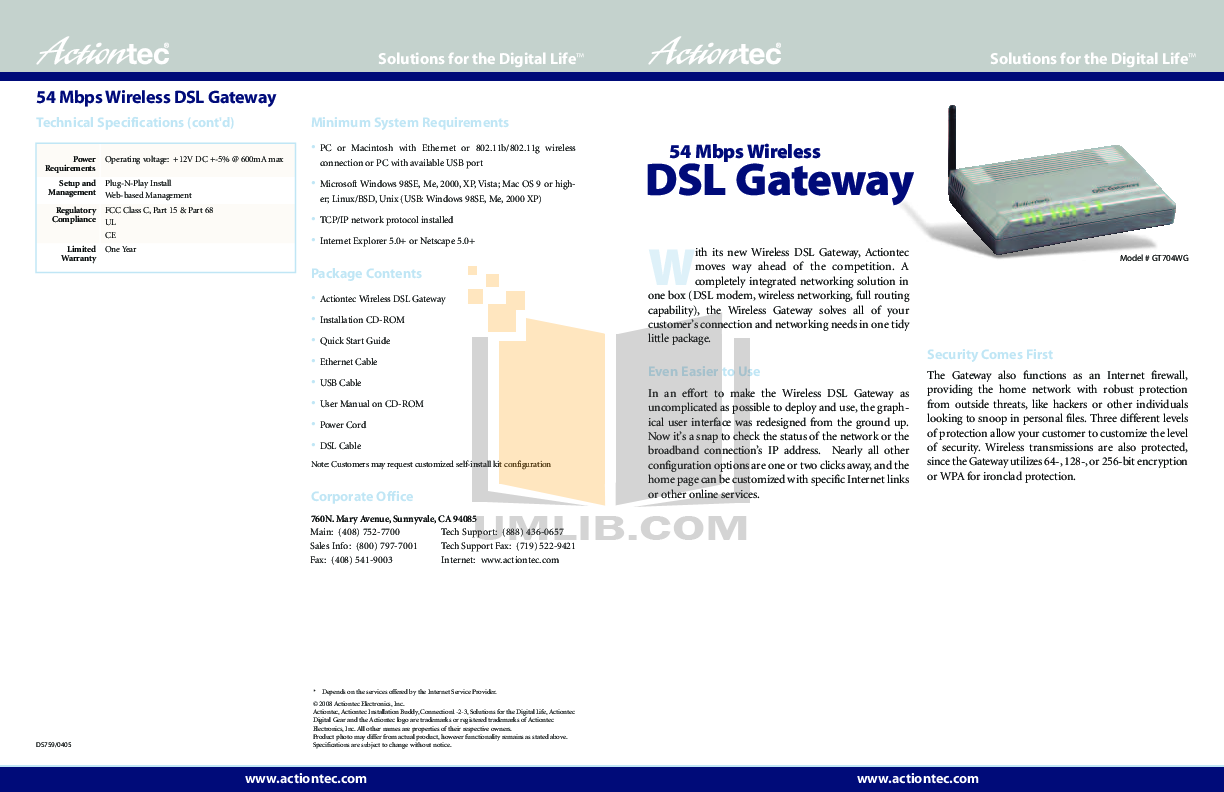 Download free pdf for ActionTec GT704-WG Wireless Router manual