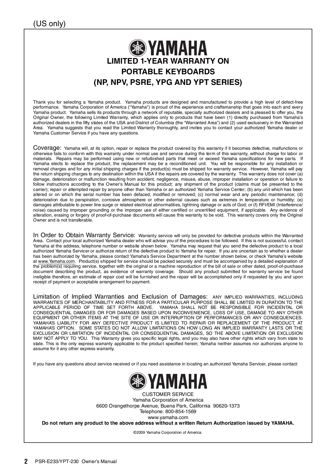PDF manual for Yamaha Music Keyboard PSR-300