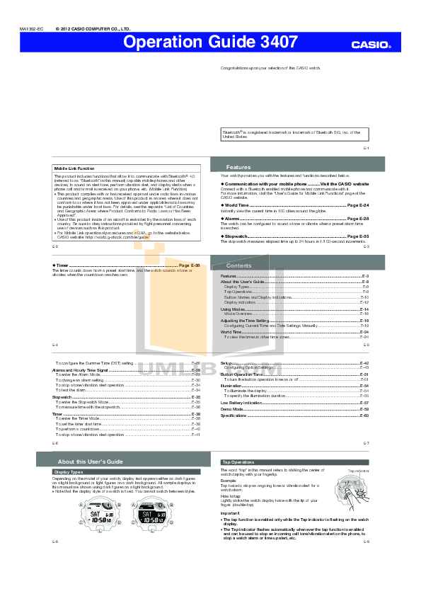 Download free pdf for Casio GShock DW5600E1V Watch manual