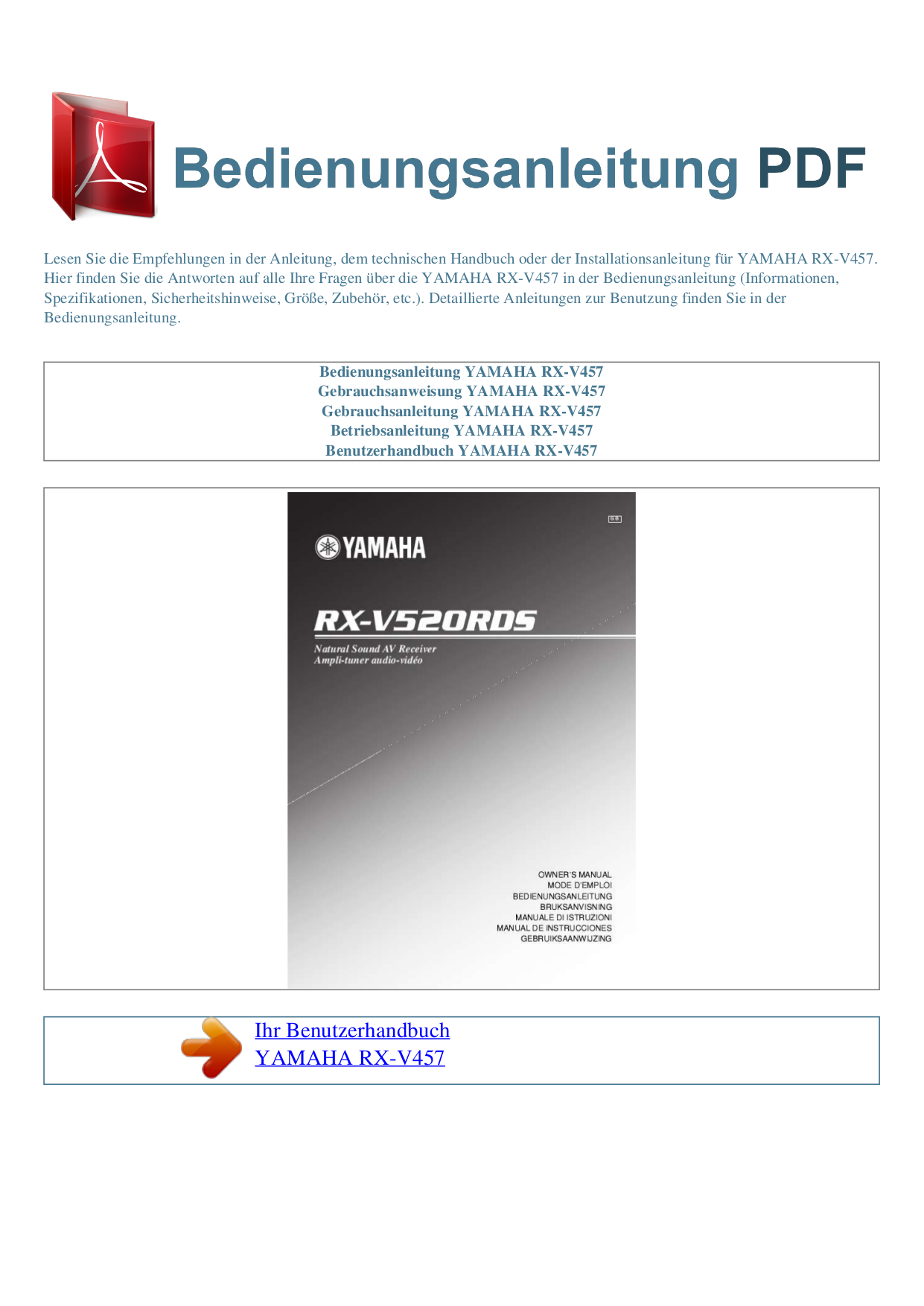 Download free pdf for Yamaha RX-V457 Receiver manual