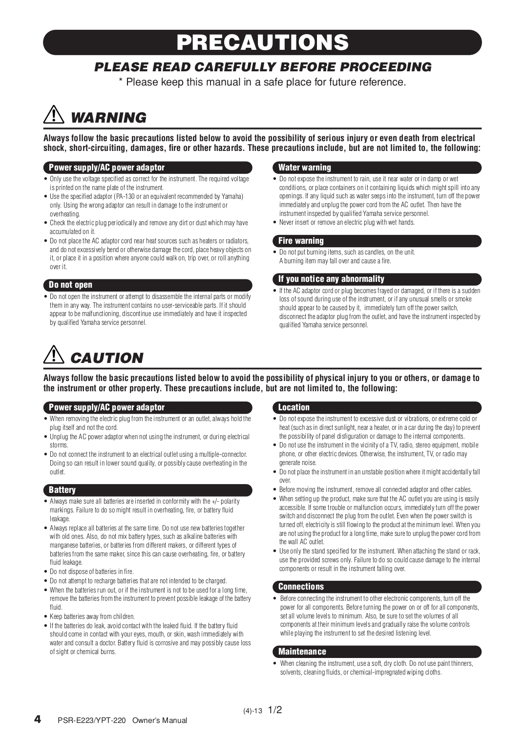 PDF manual for Yamaha Music Keyboard PSR-220