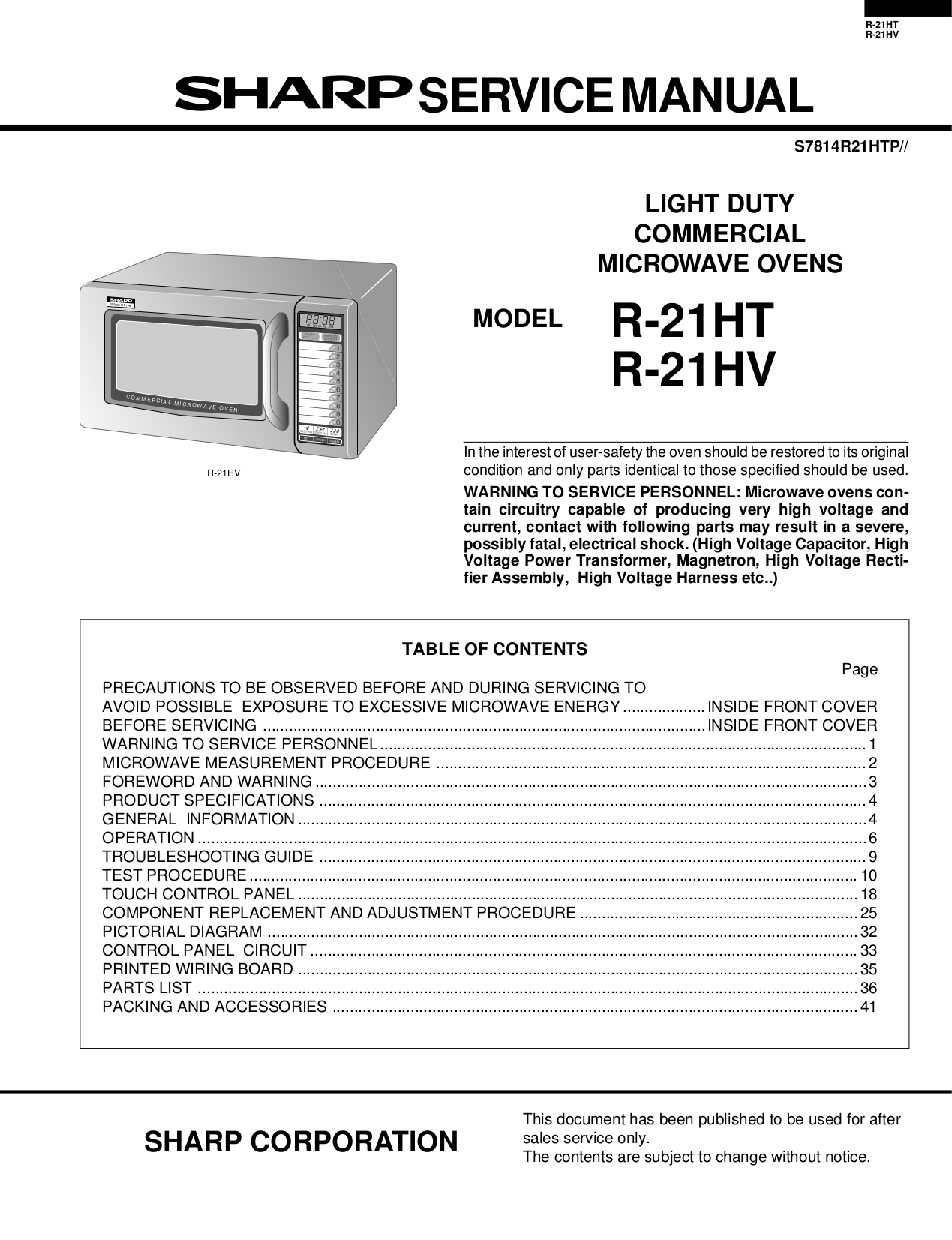 Download free pdf for Sharp R21HT Microwave manual