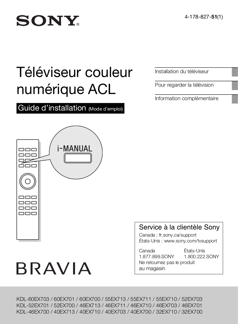 PDF Manual For Sony TV BRAVIA KDL-40EX710