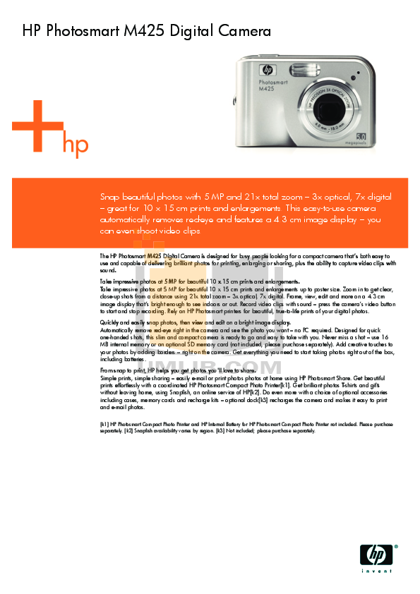 pdf for HP Digital Camera Photosmart M425 manual