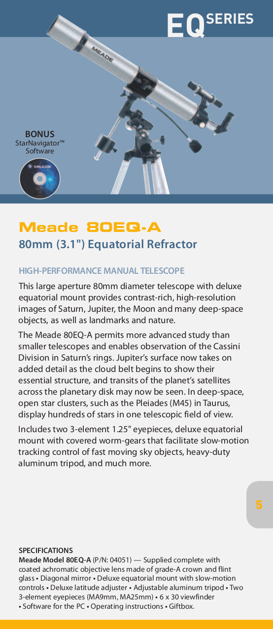 PDF manual for Meade Telescope Polaris 60AZ-D