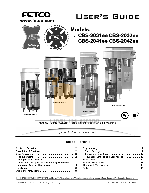 Download free pdf for Fetco CBS2031e Coffee Maker manual