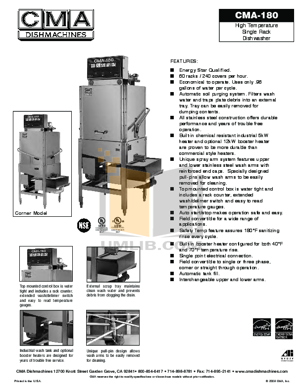 Download Free Pdf For Cma CMA-180 Dishwasher Manual