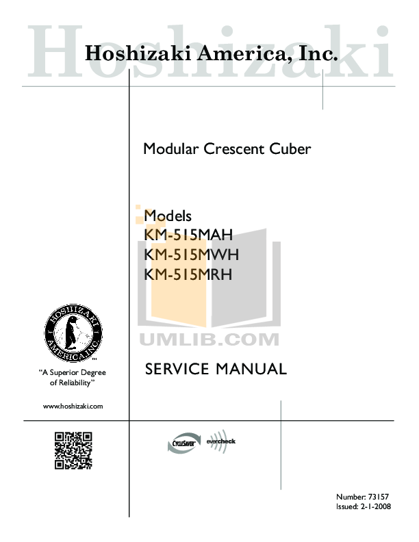 PDF manual for Hoshizaki Other KM-515MAH Cuber Machines