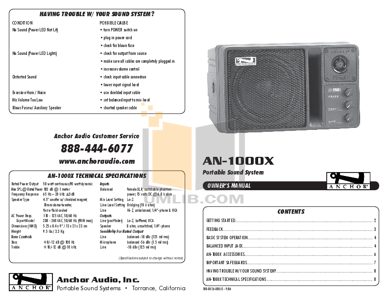 Download free pdf for Anchor AN-1000X Speaker manual