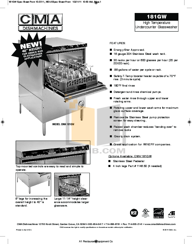 Download Free Pdf For Cma CMA-180UC Dishwasher Manual