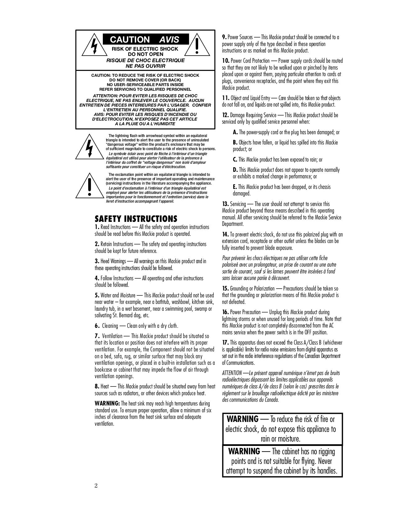 PDF manual for Mackie Subwoofer SWA1501
