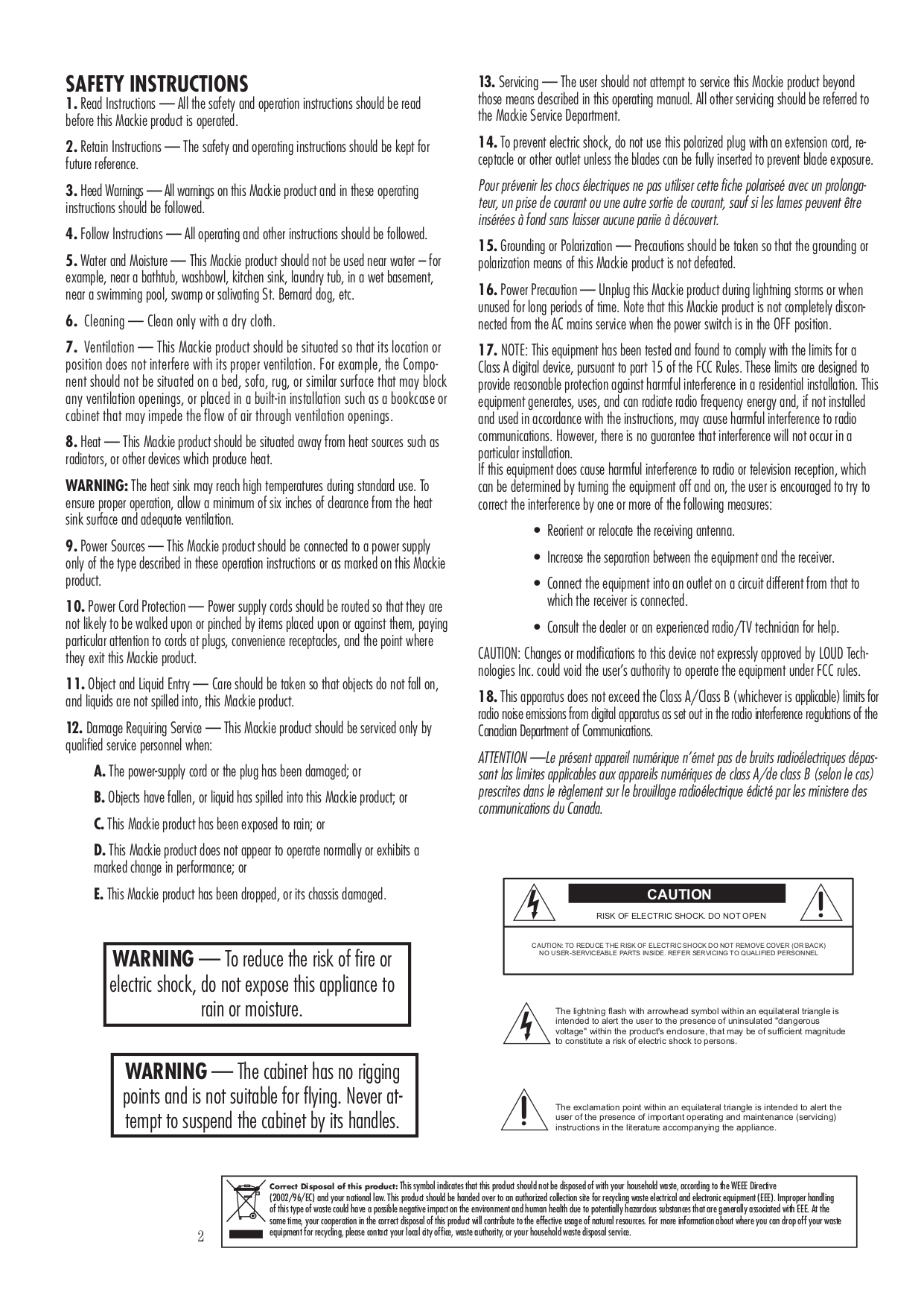 PDF manual for Mackie Subwoofer SWA1501