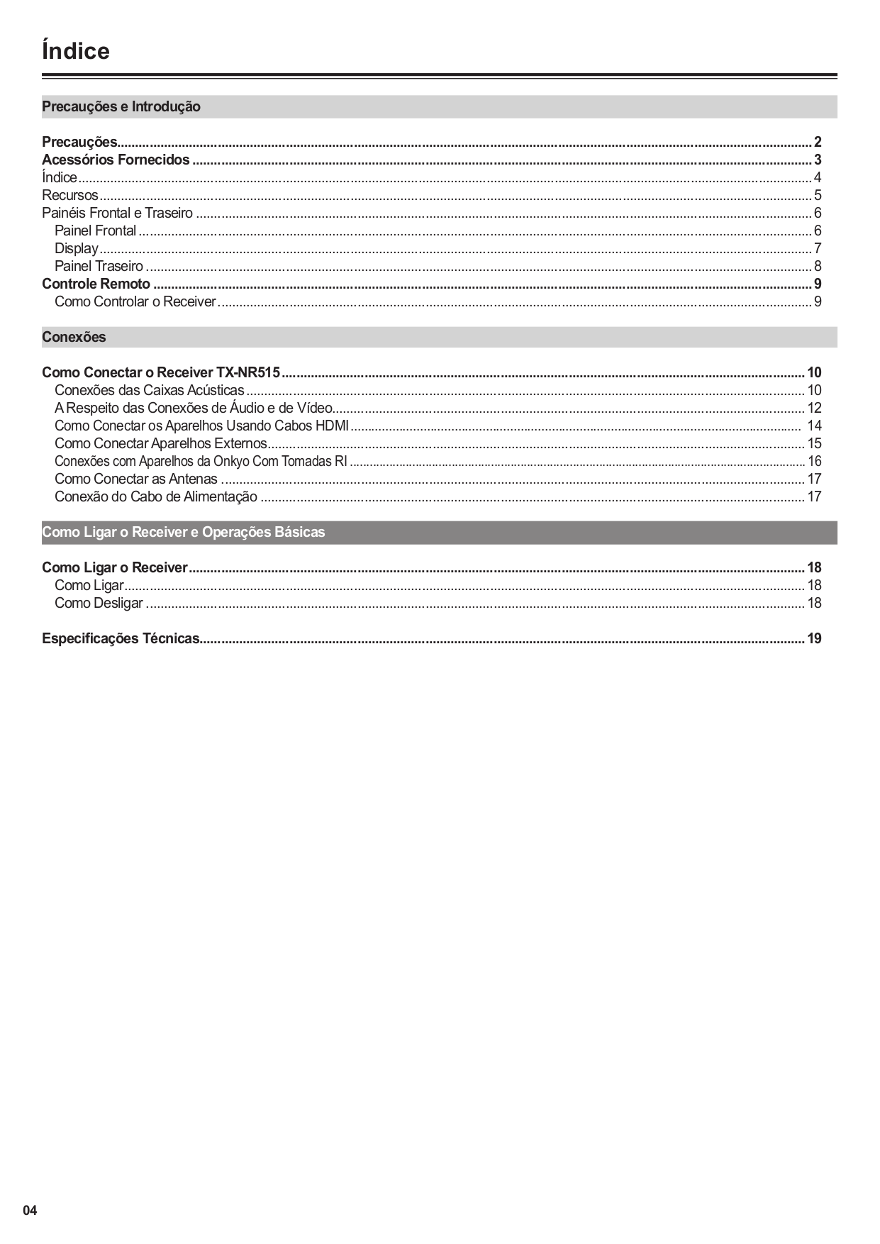 PDF manual for Onkyo Receiver TX-NR515